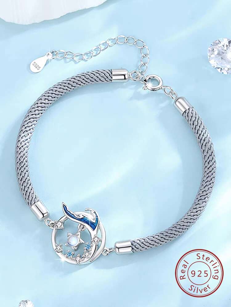 Bracciale Donna In Argento Sterling 925 Con Doppia Stella E Zirconi: Lunghezza Regolabile 16+4cm, Regalo Per Lei