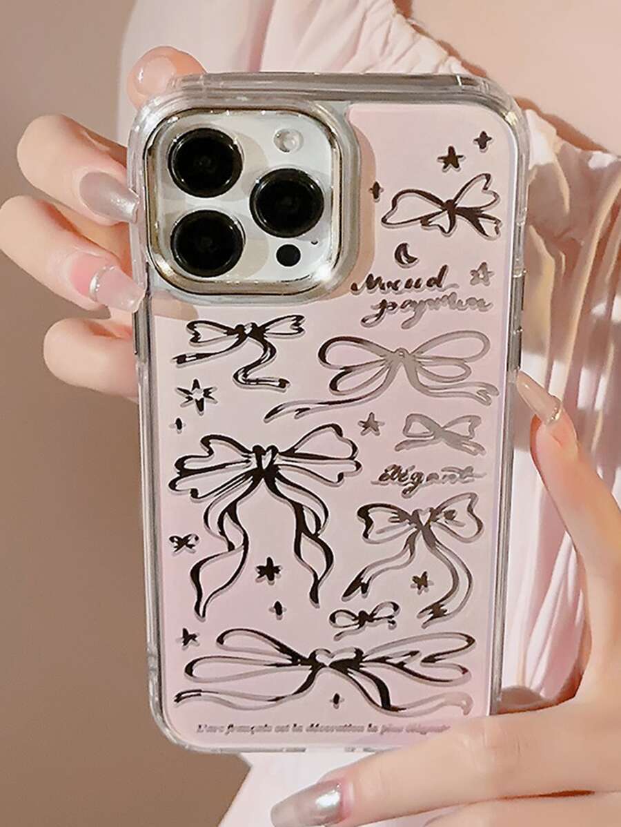 GUCADI 1pc Mirrored Bow Ballerina Style Case Compatible With IPhone 16 Pro Max, Makeup Mirror Detachable Wrist Strap Shockproof Full Coverage Hard Phone Case Compatible With Iphone 13 12 11 Series - Multicolor - View 1