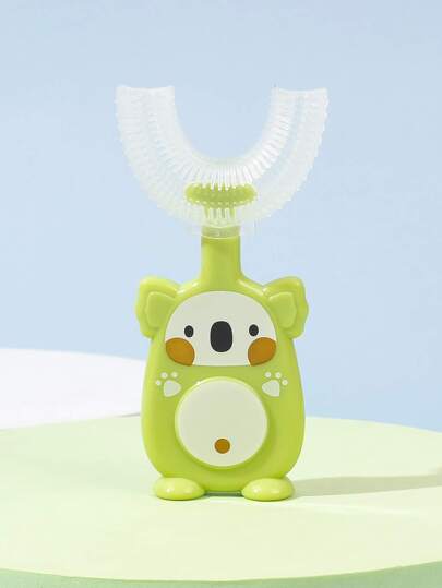 1/ 2 pieza Cepillo de dientes infantil en forma de U, cepillo de dientes limpiador, material de cerdas suaves de silicona, modelado de animales de dibujos animados, adecuado para niños mayores de 3 años