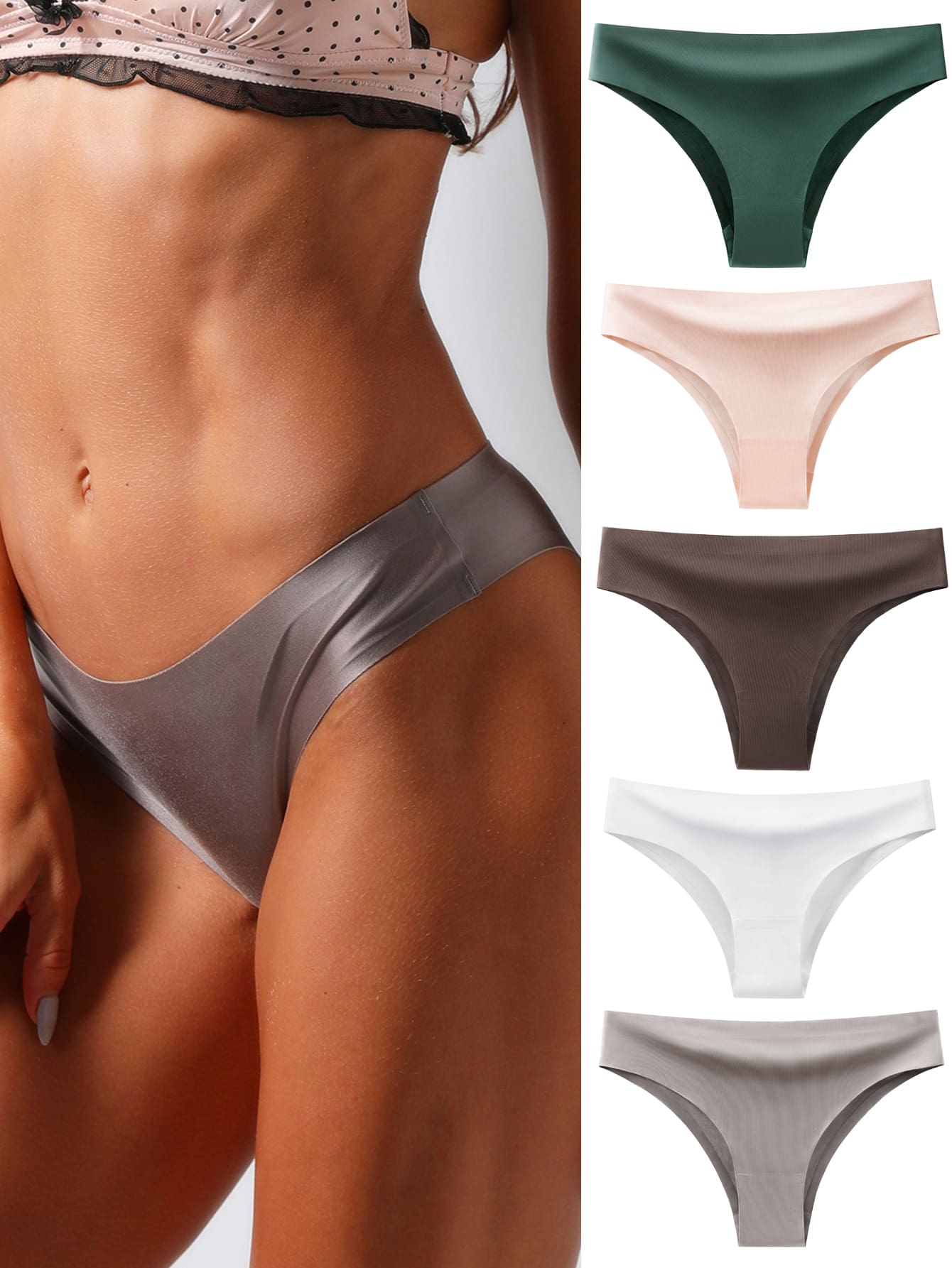 5 piezas de ropa interior de mujer de seda de hielo de unicolor, transpirable, de secado rápido, refrescante y absorbe el sudor - Multicolor - Ver 1