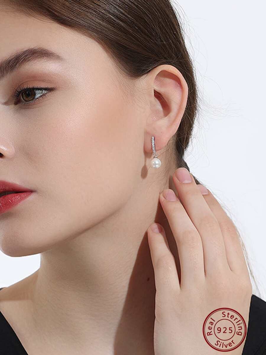 1 件珍珠鍍鉑 S925 銀耳環,適合女士派對、宴會、約會、節日禮物