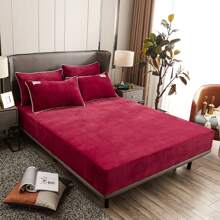 3pcs Solid Soft & Skin-Friendly Milk Velvet Bedsheet Set (1pc Bedsheet, 2pcs Pillowcases) - Simple Solid Color, Fashionable, Warm & Comfortable, Naked Sleep Worry-Free, Warm At A Touch, Flannel Fabric Bedding Set, Class A Maternal & Infant Grade, Skin-Friendly As Milk, 10 Sizes Macaron Colors
