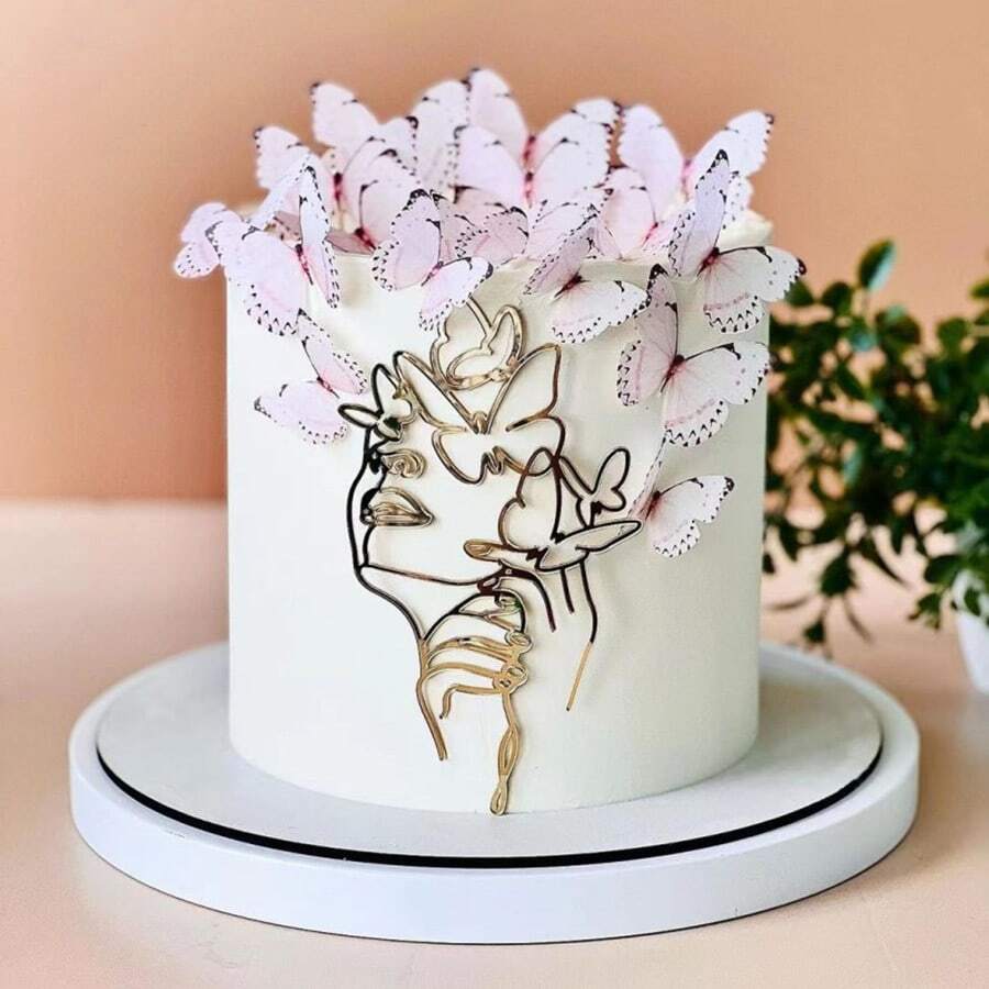 1/3/6pcs Line Art Portrait Cake Toppers, Suitable For Party Cake Decoration - Gold - View 1