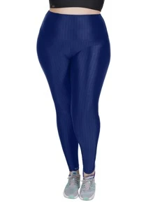 Plus Size Sports Leggings & Pants - Navy Blue - View 1