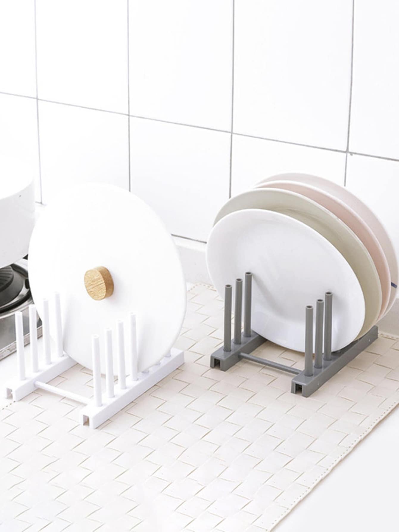 1個17*11*2厘米灰色塑料碗架,鍋蓋架,廚房收納架和排水架