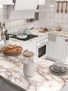 1捲廚房大理石自粘壁紙,diy防水耐高溫粘貼式連續壁裝飾牆貼 - 棕色 - 查看 7