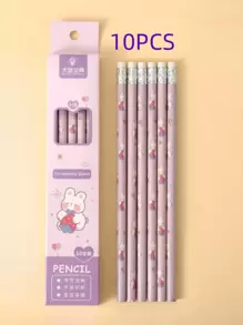 10 piezas Lápiz de madera con dibujos animados con patrón de conejo dulce multipropósito para pintura - Morado - Ver 1