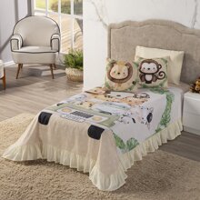Kit Colcha Cobre Leito Solteiro 6 Peças Safari (Decoração de Quarto, Casa, Roupa de Cama) - Bege - Visão 3