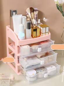 1pc White Multilayer Drawer Type Cosmetic Storage Box Display Shelf For Bedroom Makeup Organizer - White - View 5