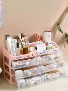 1pc White Multilayer Drawer Type Cosmetic Storage Box Display Shelf For Bedroom Makeup Organizer - White - View 3