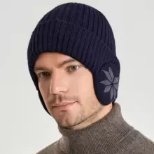 1pc Men's Solid Color Thickened Knit Hat With Thermal Lined , Suitable For Indoor And Outdoor Cold Weather Protection - Navy Blue - View 2