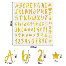 8 Hojas De Pegatinas De Letra Brillante, Pegatinas De Alfabeto De Número Con Cursiva Brillante Autoadhesivas, Etiquetas De Número Para Tarjeta De Felicitación Con Brillo Para Decoración De Gorro De Graduación (dorado) - Dorado - Ver 2
