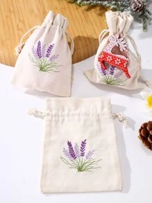 Wielokrotnego użytku Równy Drobny Płótno Torebka do przechowywania Ze sznurkiem do ściągania - Torba z płótna - Tkanina Torebka - Przekąska  Torba - Lawenda Haftowane Płótno Torba - Dla Przechowywanie , Organizator I Opakowania na prezenty - Biały - Zobacz 5