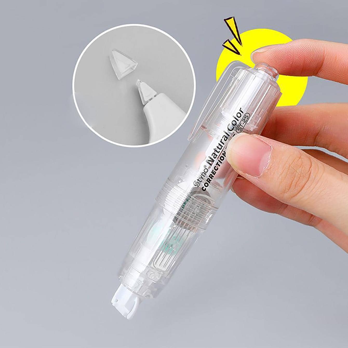 Pushstyle Macroncolored Correction Tape, Transparent Body With Replaceable Refill, Suitable