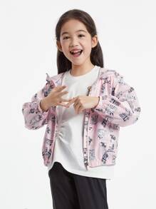 Annil Girls Cartoon Print Sun Protection Lightweight Hooded Jacket White
