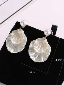 1pair Sweet vintage white pearl shell earrings for ladies wedding birthday jewelry gift - White - View 5