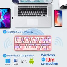 Wireless Bluetooth Keyboard Mini Portable 84-Key Keyboard Compatible With Android, Windows, PC, Tablet-Dark, Perfer For Home And Office Keyboards (Purple-Colorful) - 藕粉色 - 查看 8