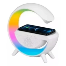 Bluetooth Speaker And FM Radio, Ambient Light With Wireless Charging Stand - White - View 1