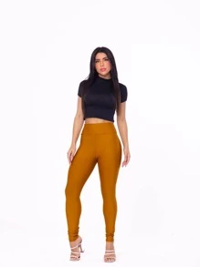 Women Sports Leggings - Mustard Yellow - View 4