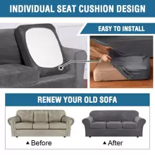 1/2/3 Seat Sofa Cover Stretch Velvet Plush Sofa Cover Slipcover Couch Chair Slipcover Protector Cushion Cover - 灰色 - 查看 7