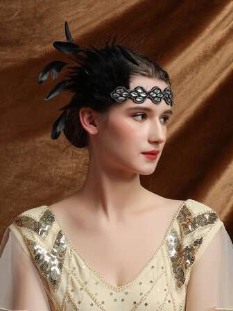 1Pc Women Flapper Feather Headband For 1920s Theme Party Gatsby Headpiece For 20S Party