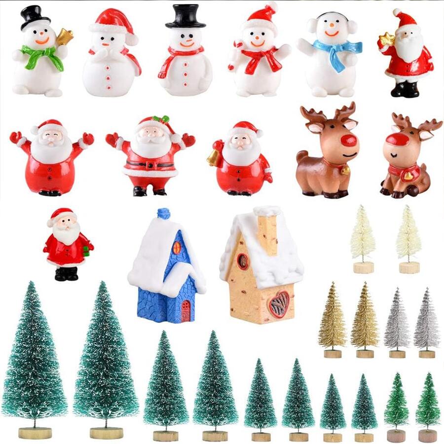 30 Bộ Dụng Cụ Trang Trí Giáng Sinh Thu Nhỏ, Tượng Nhỏ Bằng Nhựa Poly-Resin Phong Cách Giáng Sinh Ông Già Noel Cây Giáng Sinh Người Tuyết Tuần lộc Trang Trí Giáng Sinh Hoạt Hình Dễ Thương Cho Trang Trí Tiệc Trong Vườn Nhà Trang Trí Máy Tính Để Bàn - Đỏ và trắng - Xem 1