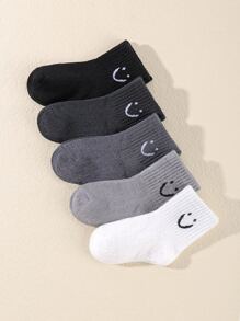 5 Pairs/pack Baby Smile Face Solid Color Socks - Multicolor - View 3