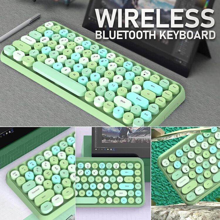 Wireless Bluetooth Keyboard Mini Portable 84-Key Keyboard Compatible With Android, Windows, PC, Tablet-Dark, Perfer For Home And Office Keyboards (Purple-Colorful) - Green - View 5