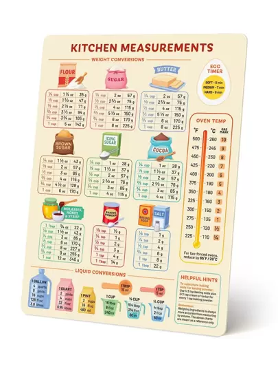 1pc Kitchen Conversion Chart Magnet For Easier Cooking & Baking - Accurate Baking Conversion Chart - Metric System Conversion Chart For Cooking - Cooking Temperature Chart For Professional & Home Chefs Best