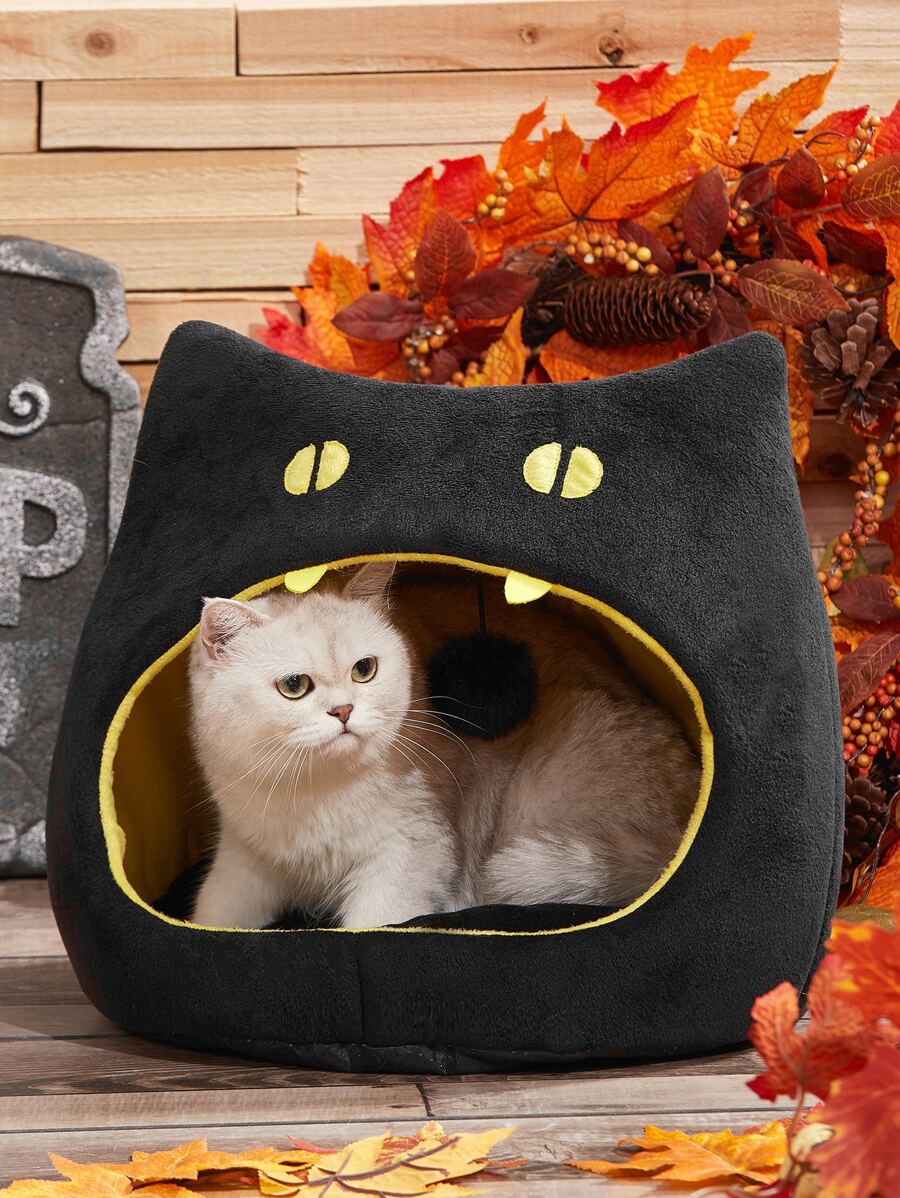1 ngôi nhà cho thú cưng hình mèo đen Halloween có lớp lót cách nhiệt dành cho chó và mèo cỡ nhỏ/trung bình, có sẵn cho mọi mùa - màu đen - Xem 1