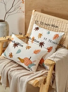 1pc Leaf & Pumpkin Embroidery Cushion Cover, Pillow Core Is Not Included - Multicolor - View 8