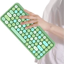 Wireless Bluetooth Keyboard Mini Portable 84-Key Keyboard Compatible With Android, Windows, PC, Tablet-Dark, Perfer For Home And Office Keyboards (Purple-Colorful) - 綠色 - 查看 2