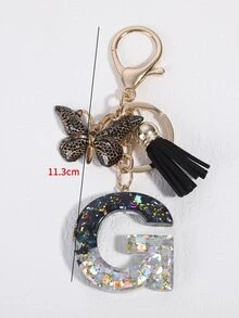 1pc Glitter Alphabet & Butterfly Shaped Keychain - Multicolor - View 3