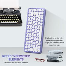 Wireless Bluetooth Keyboard Mini Portable 84-Key Keyboard Compatible With Android, Windows, PC, Tablet-Dark, Perfer For Home And Office Keyboards (Purple-Colorful) - 淡紫色 - 查看 2