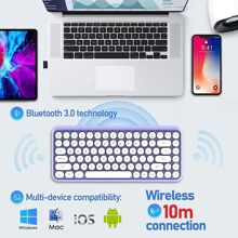 Wireless Bluetooth Keyboard Mini Portable 84-Key Keyboard Compatible With Android, Windows, PC, Tablet-Dark, Perfer For Home And Office Keyboards (Purple-Colorful) - 淡紫色 - 查看 7