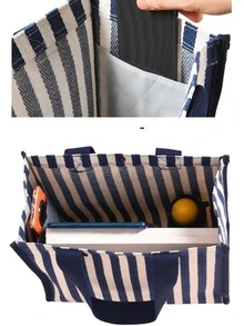 Bolso Tote De Lona A Rayas Azul Marino, Tamaño Pequeño, Gran Capacidad, Adecuado Para Compras, Libros Y Almacenamiento Diario - Azul Marino - Ver 3