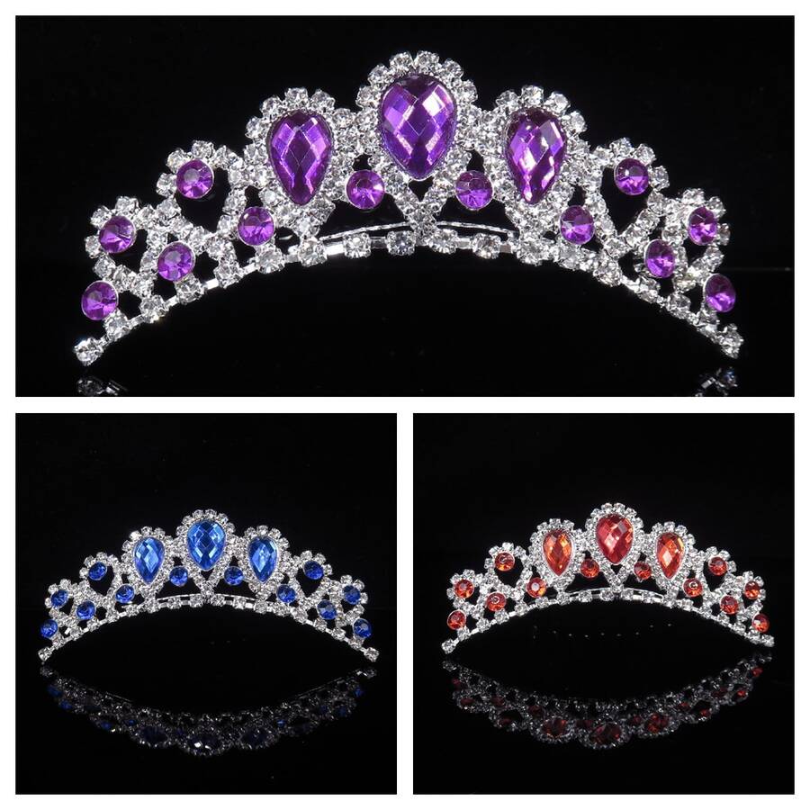 1pc Colorful Bridal Rhinestone Hair Comb - Purple - View 1