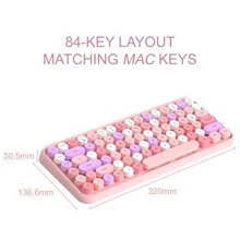 Wireless Bluetooth Keyboard Mini Portable 84-Key Keyboard Compatible With Android, Windows, PC, Tablet-Dark, Perfer For Home And Office Keyboards (Purple-Colorful) - 藕粉色 - 查看 5