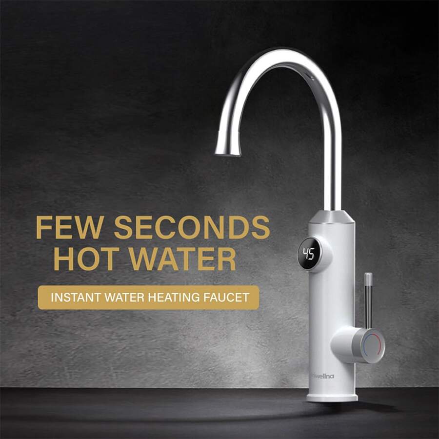1入組220v即熱式電熱水龍頭,智能數字顯示屏並帶3200w水加熱器,廚房/浴室雙用龍頭 - 白色 - 查看 1