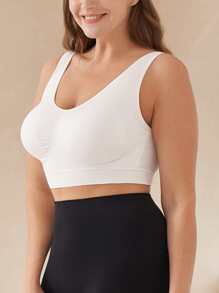 大码纯色无钢圈运动文胸，无缝舒适瑜伽文胸，带可拆卸胸垫