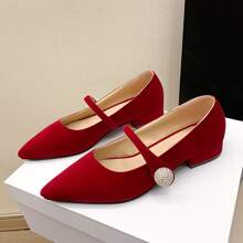 Tacones para mujeres bajo tacón de punta rojo - Rojo - Ver 2