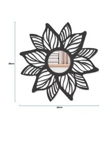 Espelho Mandala Folhas MDF Decorativo 30x30cm - Preto - Visão 2
