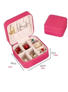 1pc Portable Travel Jewelry Organizer Storage Box For Earrings, Rings, Necklaces, Room Decor - Hot Pink - View 5