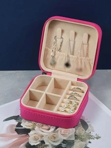1pc Portable Travel Jewelry Organizer Storage Box For Earrings, Rings, Necklaces, Room Decor - Hot Pink - View 4