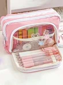 1 Miếng Màu hồng Công suất Lớn Hộp bút Cao Lớn Lưu trữ Túi đựng Bút đánh dấu Loại vỏ Đơn giản Văn phòng phẩm Cái túi Trường học Cao đẳng Văn phòng Hộp đựng Đối với Thanh thiếu niên Cô gái - Hồng - Xem 1