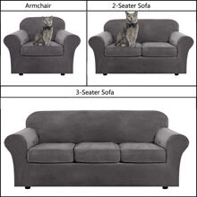 1/2/3 Seat Sofa Cover Stretch Velvet Plush Sofa Cover Slipcover Couch Chair Slipcover Protector Cushion Cover - 灰色 - 查看 2