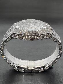 Men's Luxury Full Rhinestone Arabic Numerals Quartz Watch, Waterproof Holiday