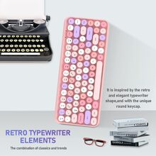 Wireless Bluetooth Keyboard Mini Portable 84-Key Keyboard Compatible With Android, Windows, PC, Tablet-Dark, Perfer For Home And Office Keyboards (Purple-Colorful) - 藕粉色 - 查看 3
