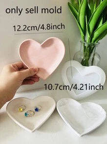 浪漫心形小珠宝托盘石膏模具用于制作水泥混凝土家居装饰储物托盘 - 白色 - 查看 2