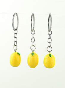 3件套創意水果設計鑰匙扣和包挂件(隨機),如仿真檸檬,樹脂材料